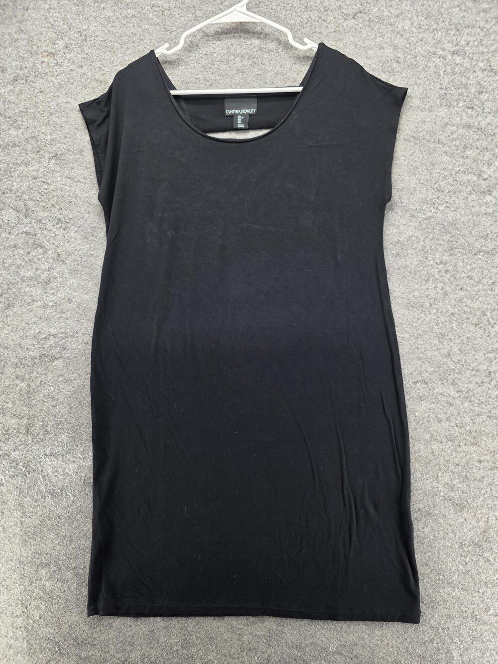 Cynthia Rowley Dress Womens Large Black Stretch Knit Scoop Neck Cap Sleeve LBD